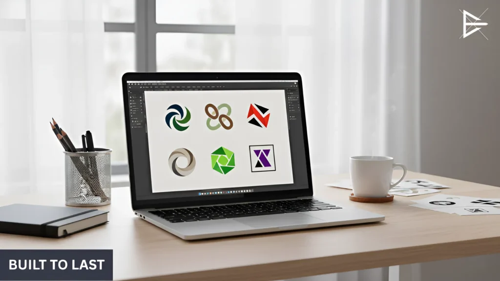 Logo concepts arranged on screen showing timeless and durable design styles
