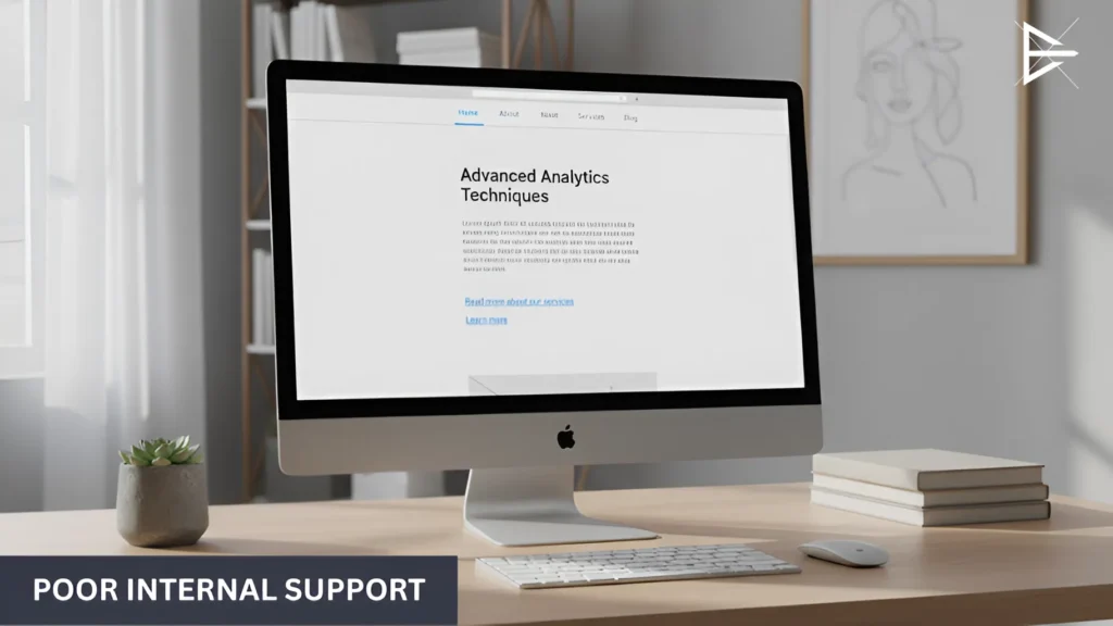 Website homepage shown on a desktop computer with minimal internal linking and weak SEO support
