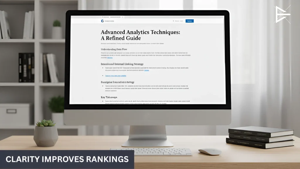 Website page with organized headings and internal links demonstrating clear SEO structure on a desktop screen