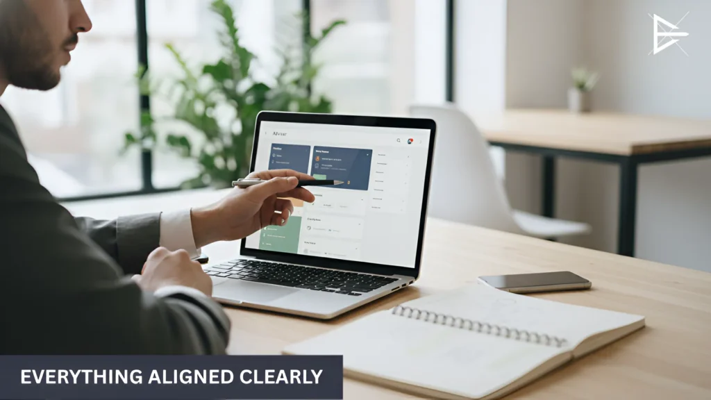 Person reviewing aligned profile, content, and messaging on a laptop to turn social media followers into paying clients.
