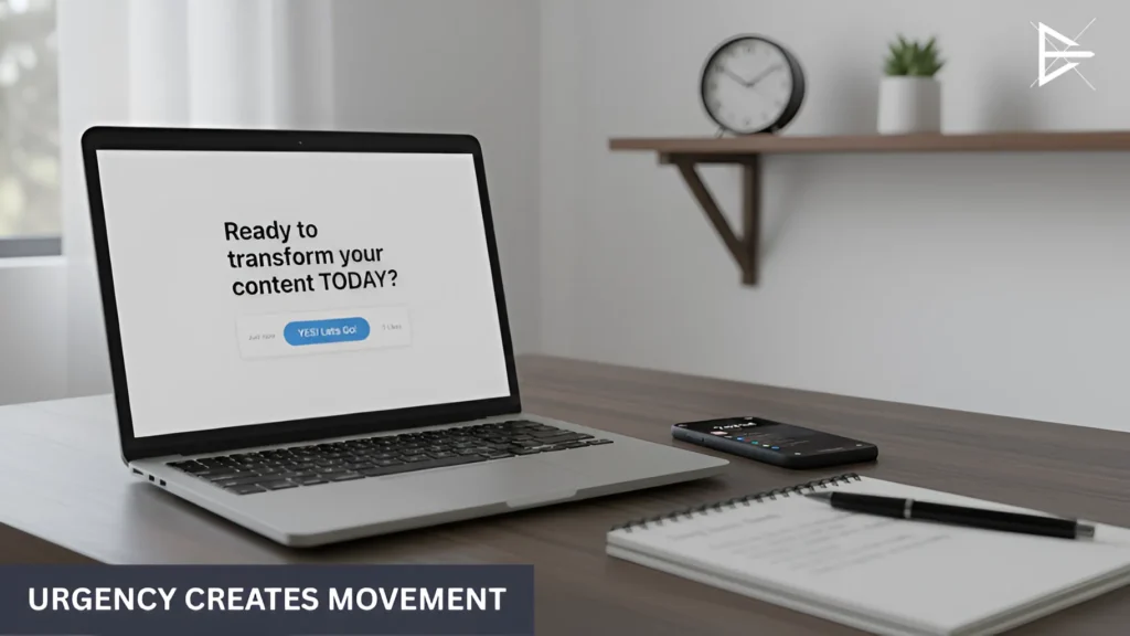 Laptop displaying a time-sensitive message with a clear call to action, showing how urgency encourages people to act now.