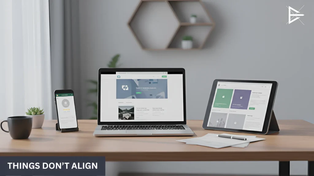 Website and online profiles displayed together showing slight inconsistencies in messaging