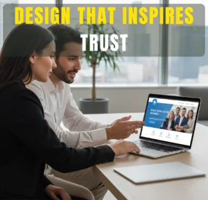 Professional website design that inspires trust, with a laptop showing a secure and clean interface