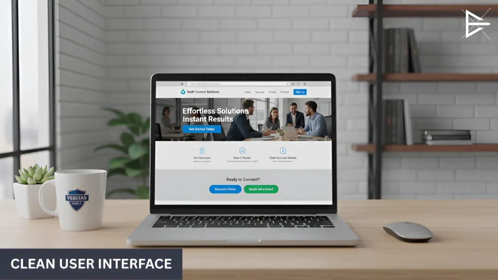 Trust-building website with a clean, secure design on a laptop screen in an office.
