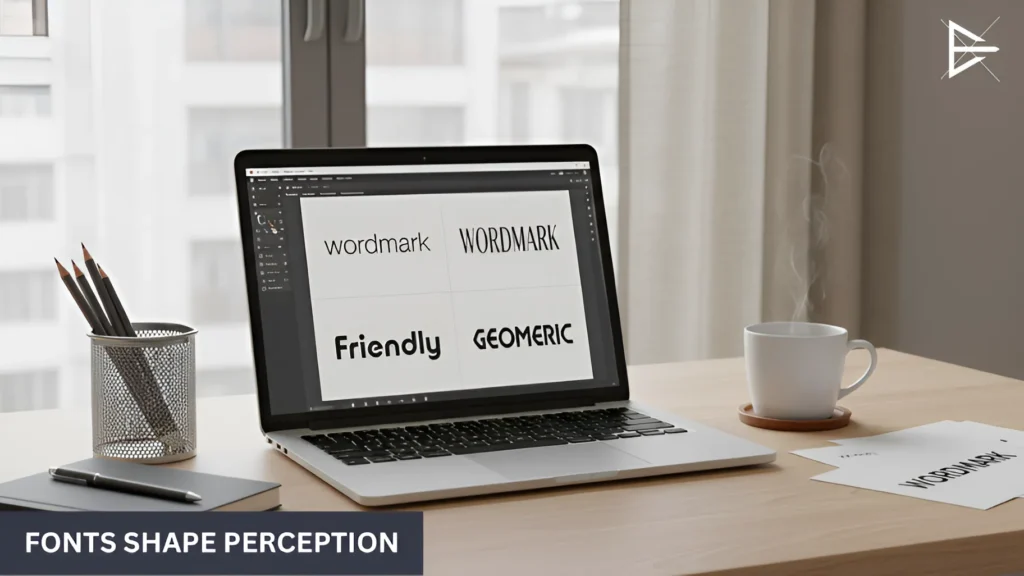 Typography styles displayed on a laptop to compare logo font personality
