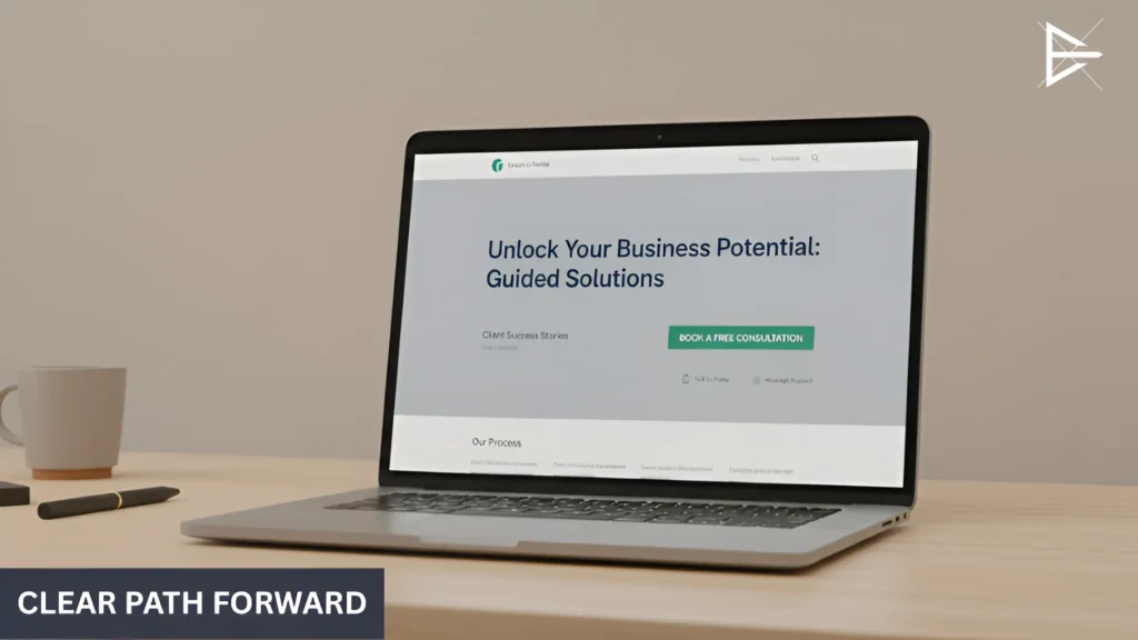 Service page on a laptop with a clear headline and visible consultation call to action