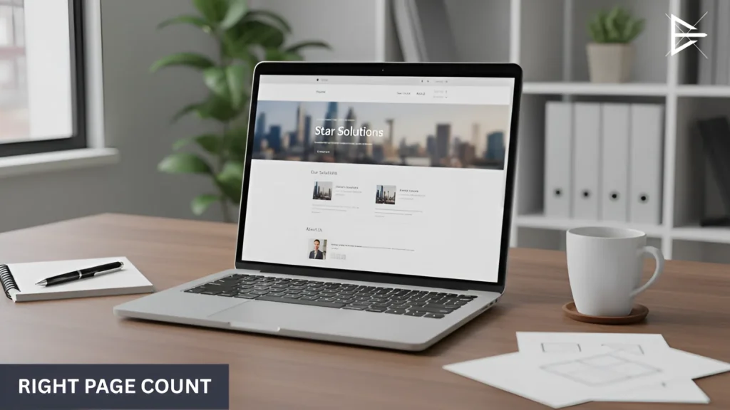 Small business website open on a laptop with a simple page structure, illustrating the right number of pages for growth