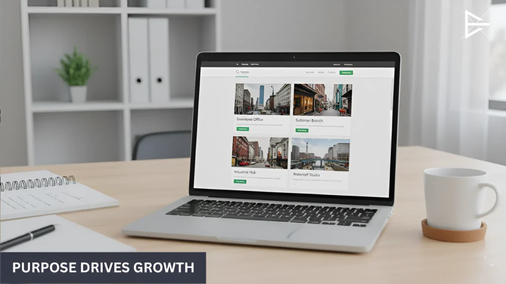 Laptop displaying organized service pages on a business website, representing intentional page creation that supports growth