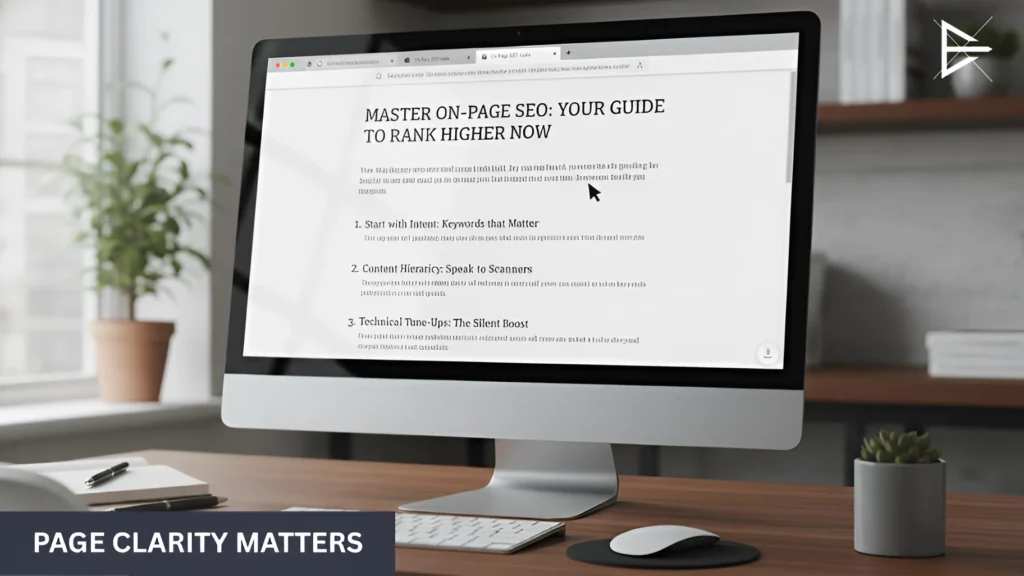 Desktop monitor displaying a clearly structured web page with a visible headline, organized sections, and readable content layout.