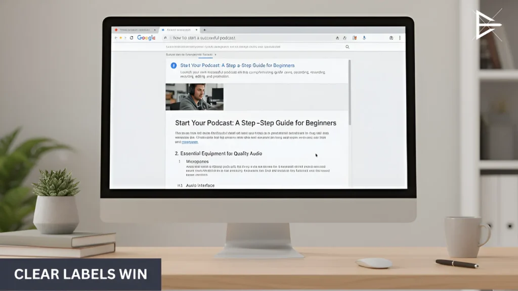 Minimal desktop workspace with a web page focused on core content only, without ads, tools, or distractions outside the page.