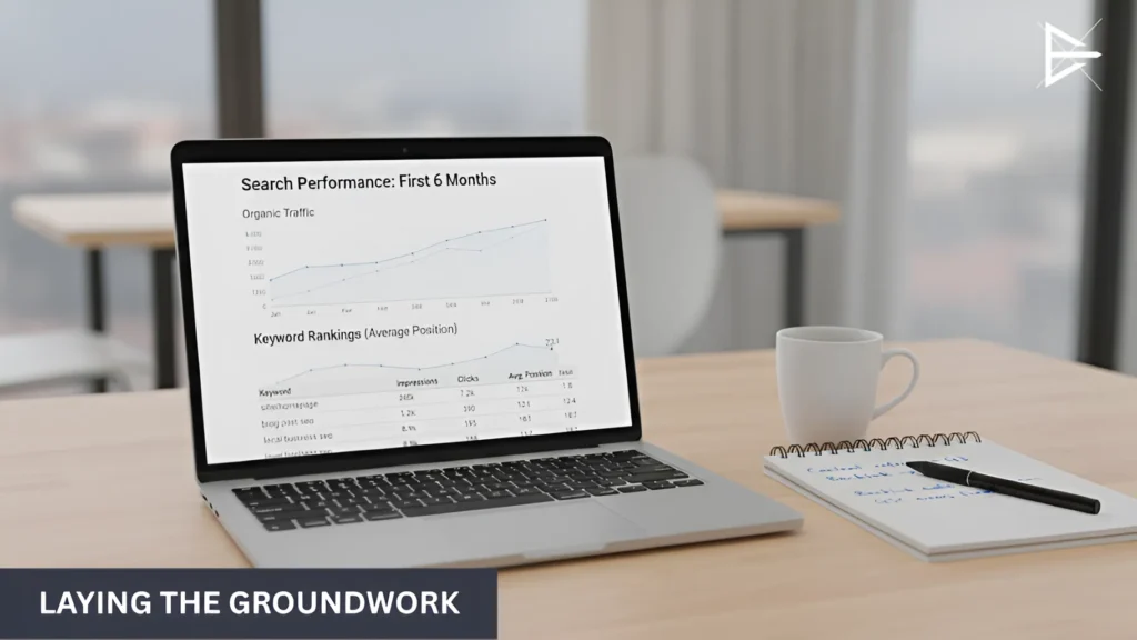 SEO analytics dashboard showing clearer performance trends and actionable data after strategic guidance helps refocus optimization efforts.