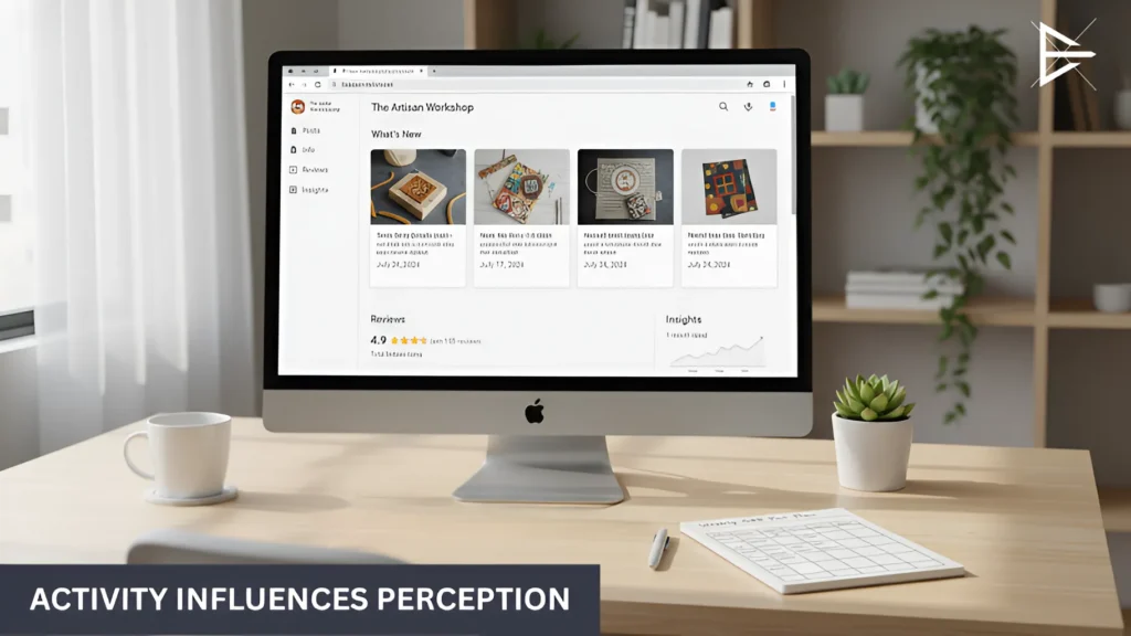 Business profile screen showing recent updates that make the listing appear active and maintained.