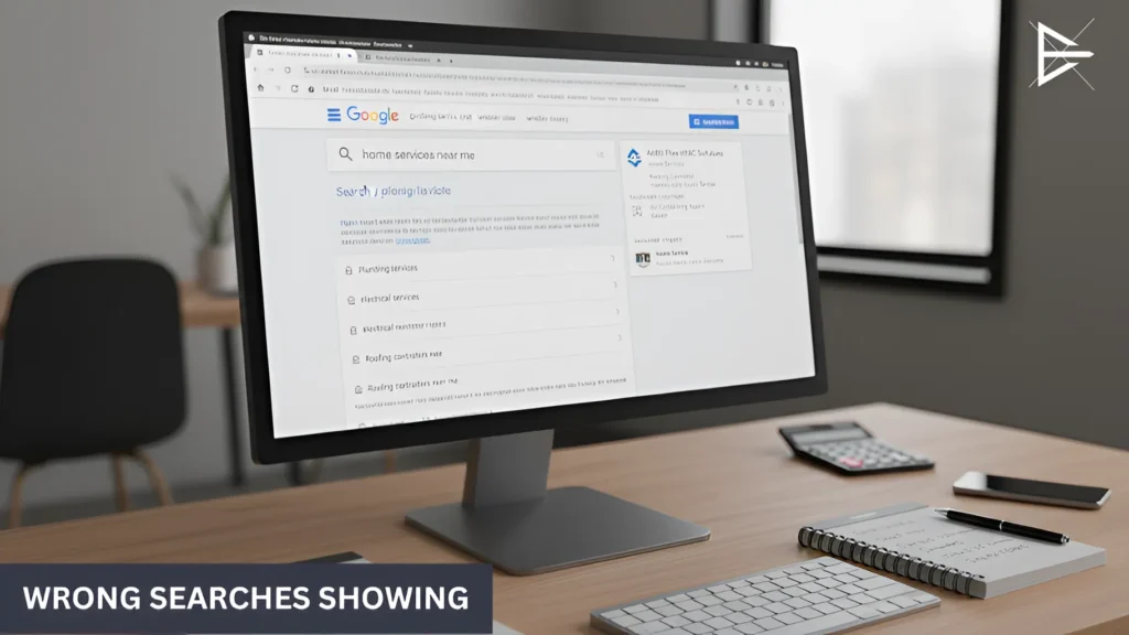 Desktop monitor showing broad Google search results for home services with mismatched intent