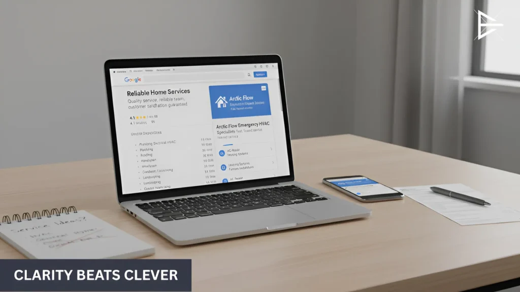 Google Business Profile page with unclear service description compared to focused competitor listing