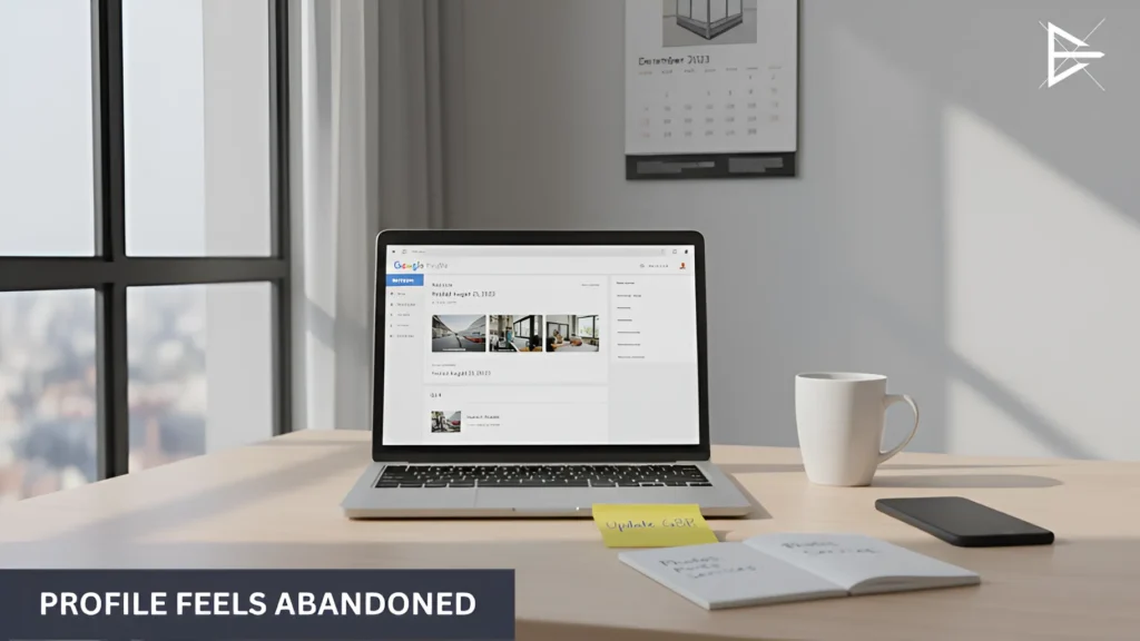 Profile feels abandoned, showing outdated posts and minimal recent activity on a laptop screen.